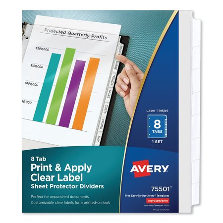 AVERY DENNISON Label Dividers, w/Pockets, 8-Tab, PK8 75501